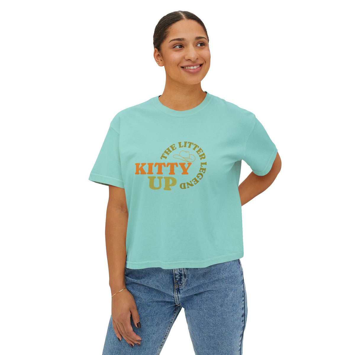 "The Litter Legend" Cute Cat Graphic Boxy T‑Shirt